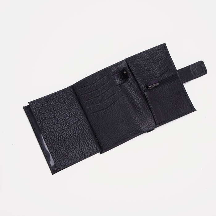 Портмоне мужское на магните, отдел для автодокументов и паспорта, цвет чёрный