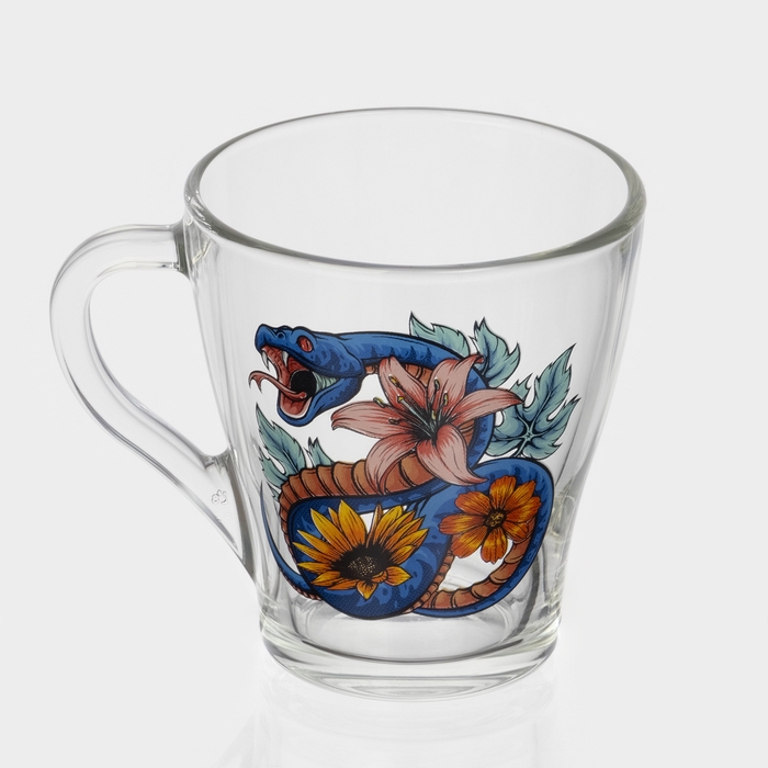 Кружка стеклянная кофейная &laquo;Цветы и змеи&raquo;, 250 мл