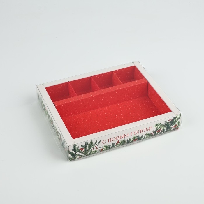 Коробка под 4 конфеты и шоколад с ячейками &laquo;Еловый аромат&raquo; 18 х 15 х 3 см, Новый год