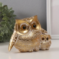 Сувенир полистоун "Золотой филин с птенцом" геометрические узоры 15,2х6х11 см