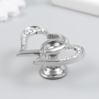 Ручка для шкатулки металл "Два сердца" стразы, серебро 3,8х5,4х2,4 см