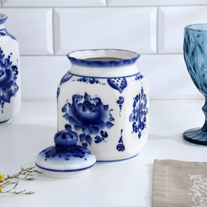 Банка для сып.продуктов "КАСКАД", 16,5см, V-0,95л, авт.Шибаев С.,гжель