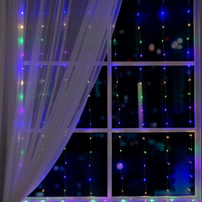 Гирлянда &laquo;Занавес&raquo; 1.6 &times; 1.6 м роса, IP20, серебристая нить, 160 LED, свечение мульти, 8 режимов, 220 В