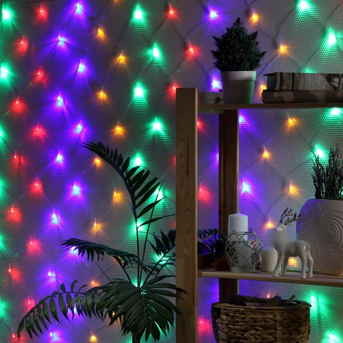 Гирлянда &laquo;Сеть&raquo; 1.6 &times; 1.6 м, IP20, прозрачная нить, 144 LED, свечение мульти, 8 режимов, 220 В