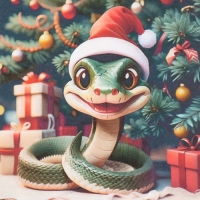 Новогодняя декупажная карта "Змея у ёлочки", плотность 45 г/м2, формат А4