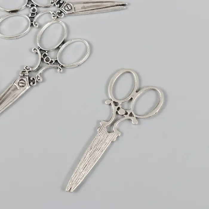Декор металл для творчества "Ажурные ножницы" серебро (А9361) 6х2,5 см