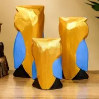 Набор сувенирный "Совята с сердечком" дерево H 15, 13, 11 см, цв. голубой с золотом