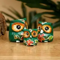 Набор сувенирный "Совята" дерево H 4, 3, 2 см, цв. зелёный