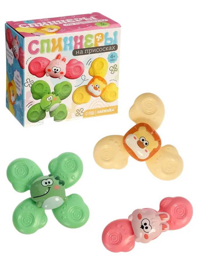 Спиннеры на присосках, 3 шт в наборе, зверушки