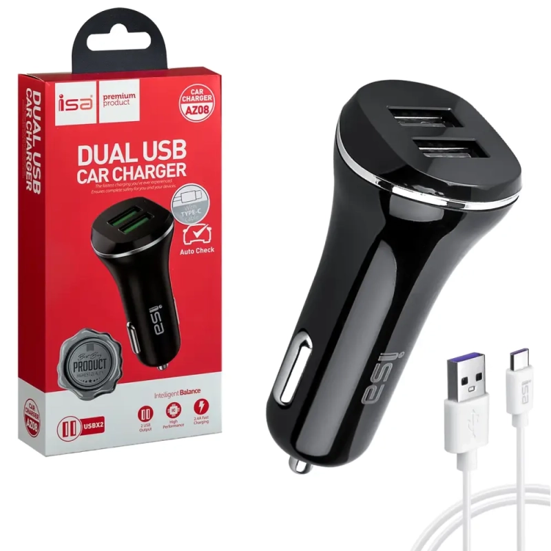 * АЗУ AZ-08 USB на Type-C + 2 USB 2.1A ISA черное