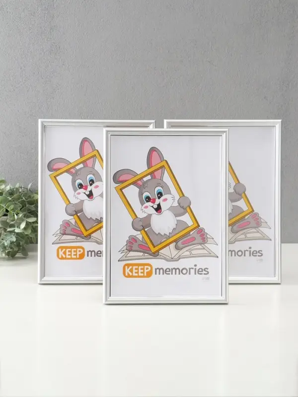 Фоторамка "Гамма" 21х30 см,  с подножкой, набор 3 шт, (пластиковый экран), серебро