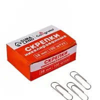 Скрепки 28мм никелированные в картонной коробке 100 штук