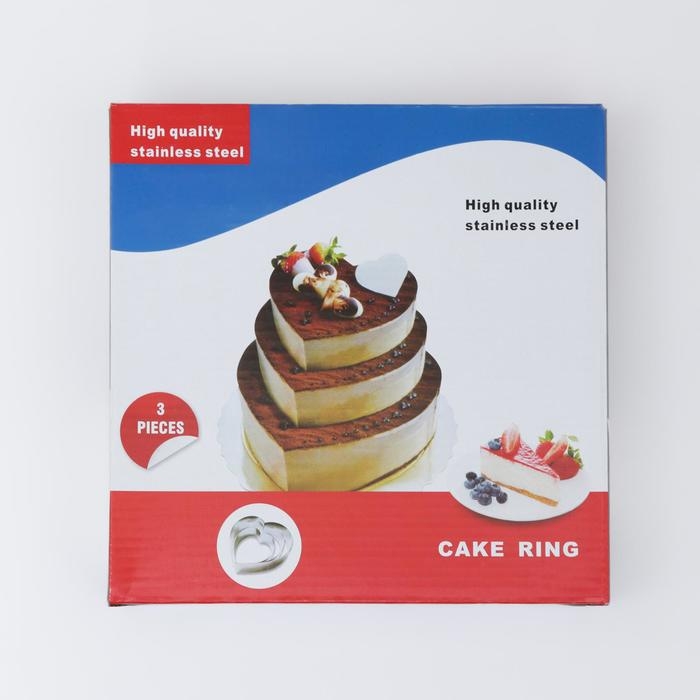 Набор форм для вылкадки и выпечки KONFINETTA &laquo;Сердце&raquo;, 3 шт, 20&times;20&times;4,5 см, 15,5&times;15&times;4,5 см, 10&times;10&times;4,5 см, цвет серебристый