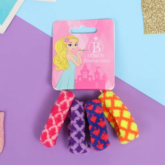 Резинка для волос "Махрушка" (набор 4 шт) яркая сеточка, 3,5 см