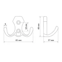 Крючок мебельный ТУНДРА TKd=007, двухрожковый, бронза