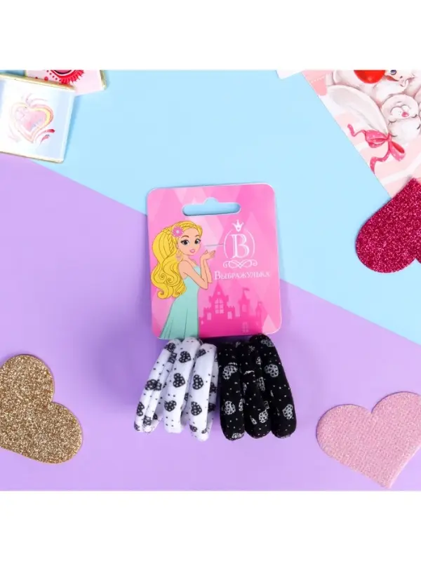 Резинка для волос "Спорт" (набор 6 шт) сердечки, микс