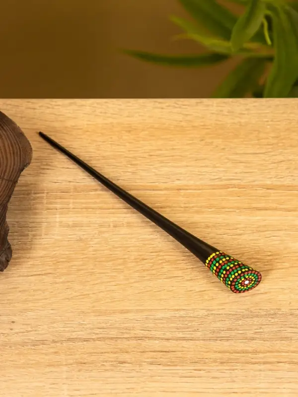 Заколка для волос "Цветок" дерево Албезия, 17 см, цв. чёрно-фиолетовый