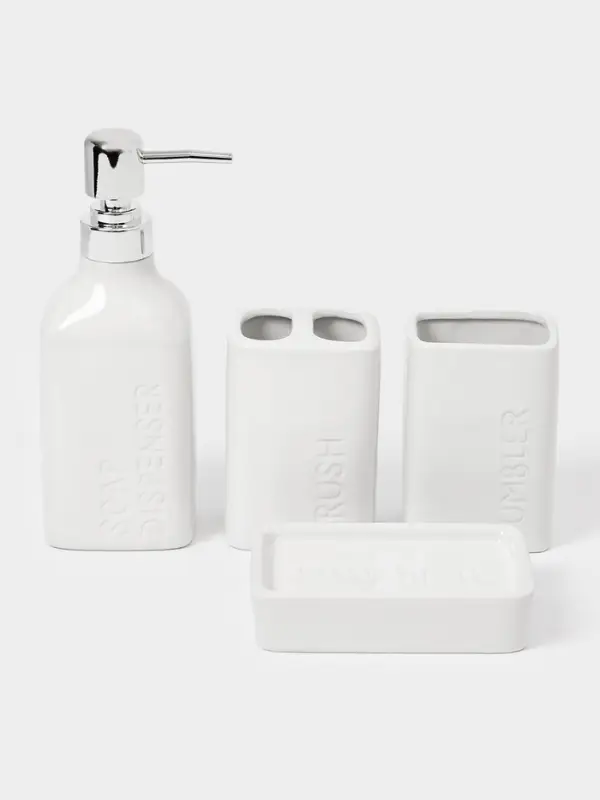Набор для ванной "Кристаль", 4 предмета (дозатор для мыла, 2 стакана, мыльница)