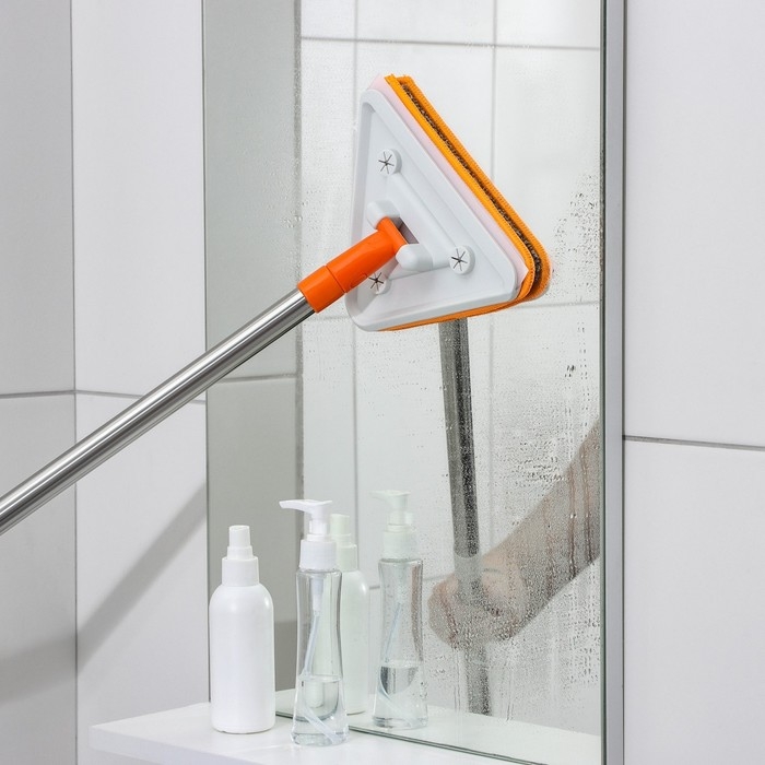 Окномойка фигурная Raccoon, стальная ручка, 2 секции, 102 см, насадка из микрофибры 20&times;15 см