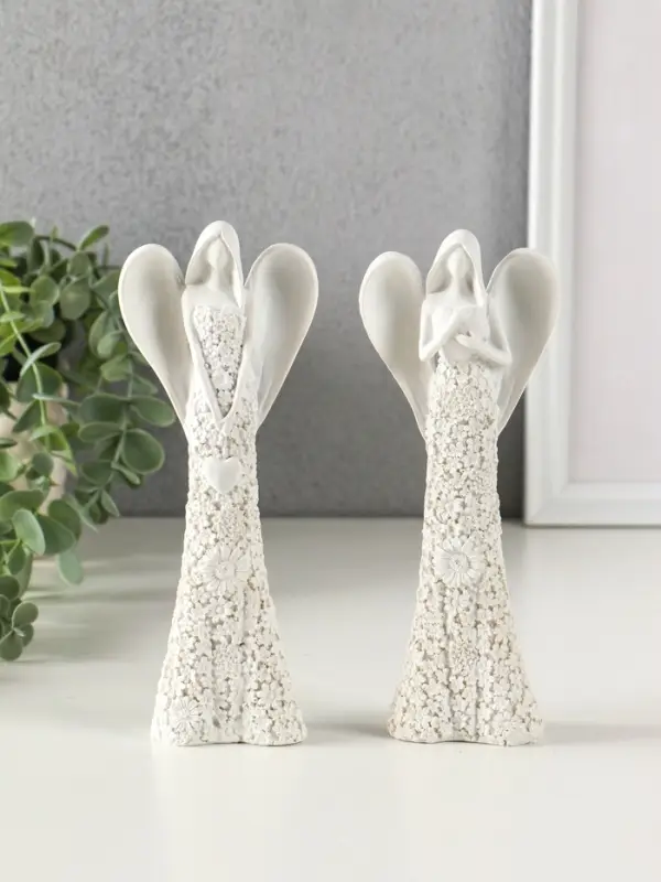 Сувенир полистоун "Безликий ангел в цветочном белом платье с сердцем" МИКС 20 см