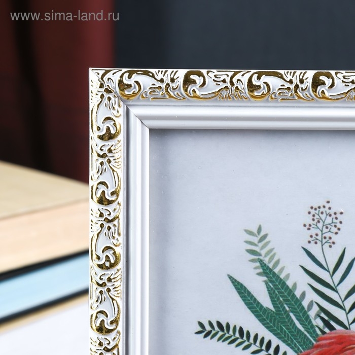 Фоторамка пластик 15х20 см "Валентайн" белая с золотым рисунком 23х18 см