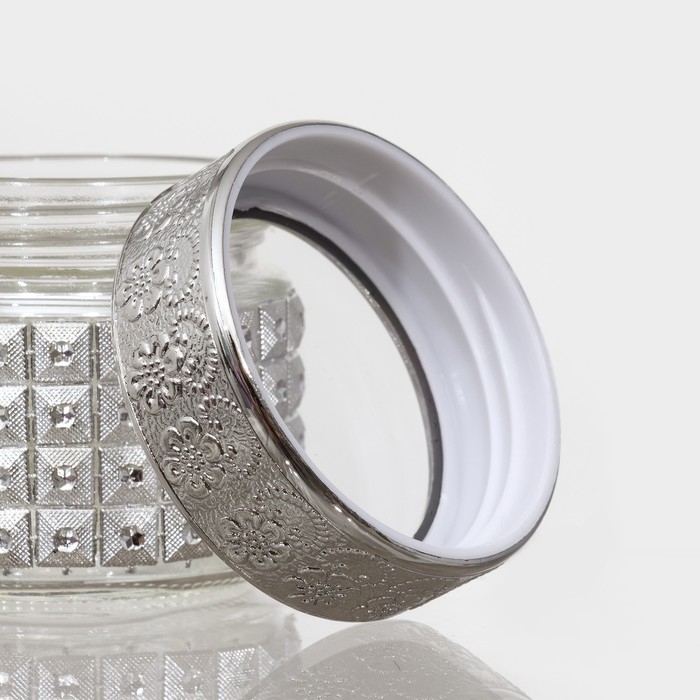 Банка стеклянная для хранения сыпучих продуктов &laquo;Сильвер&raquo;, 100 мл, 5,7&times;5,5 см, с пластиковой крышкой, цвет серебряный