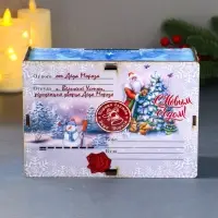 Шкатулка-ящик  самосборный малый "Дед мороз и елка", 20х13,6х8 см