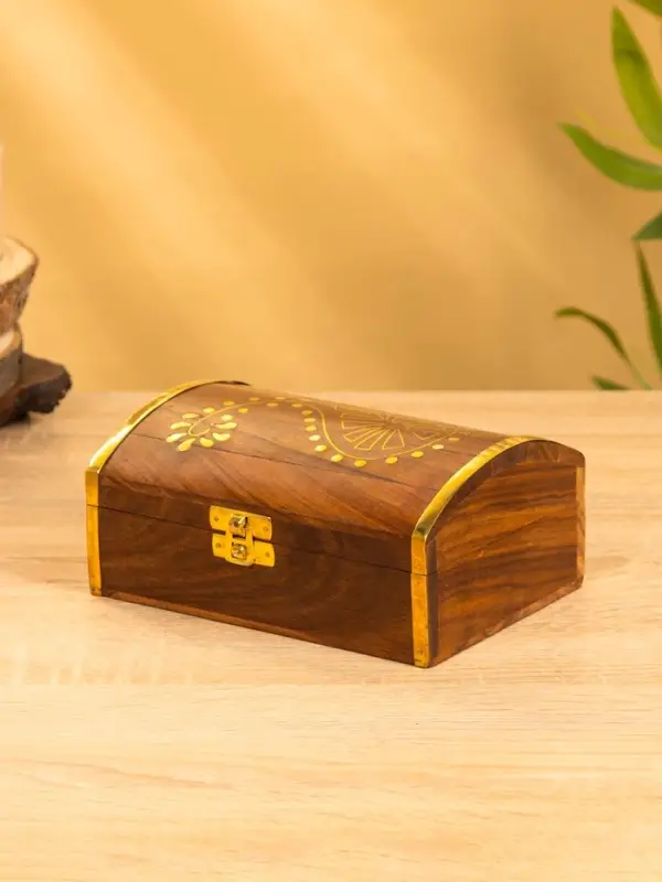 Шкатулка "Глу" 18х12,8х8 см, дерево шишам, латунь