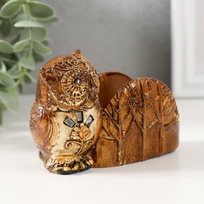 Сувенир полистоун визитница "Совушка в лесу" 10,5х4,5х7,5 см