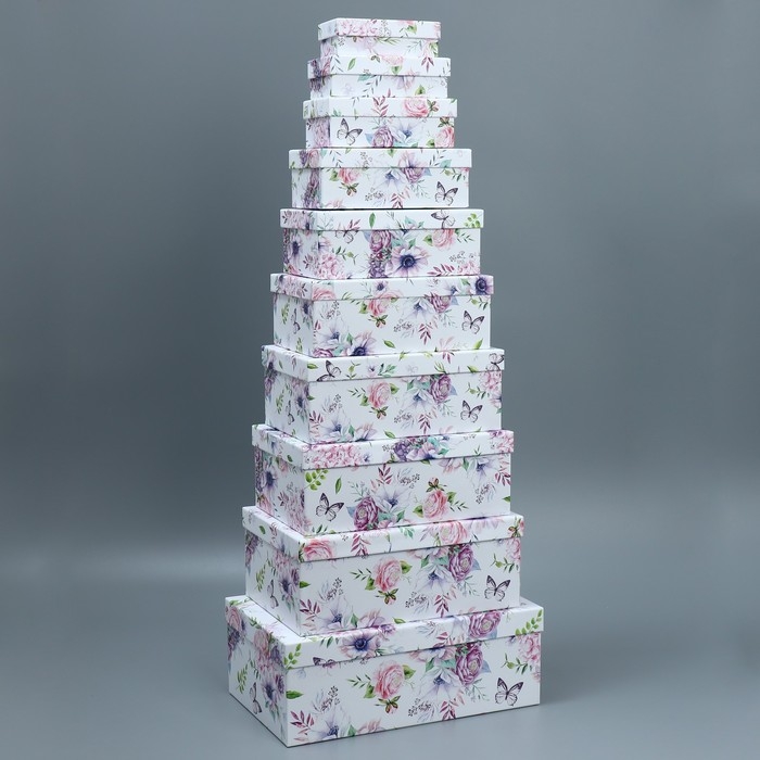 Набор коробок 10 в 1, упаковка подарочная, &laquo;Цветы&raquo;, 12 х 7 х 4 - 32.5 х 20 х 12.5 см