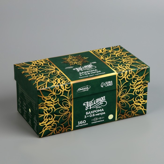 Гирлянда &laquo;Бахрома&raquo; 3 &times; 0.6 м, IP44, УМС, тёмная нить, 160 LED, свечение тёплое белое, 220 В