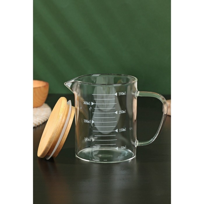 Кувшин для воды стеклянный мерный с бамбуковой крышкой BellaTenero &laquo;Эко&raquo;, 350 мл, 12,5&times;7,5&times;11,5 см, мерная шкала цвет МИКС