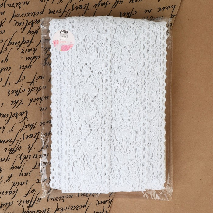 Кружево вязаное, 60 мм &times; 15 &plusmn; 1 м, цвет белый