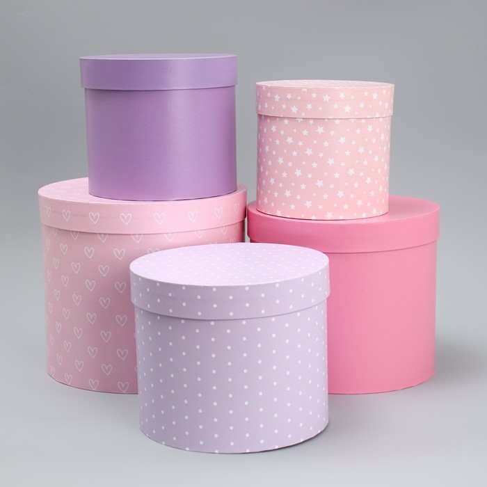 Набор шляпных коробок 5 в 1, упаковка подарочная, &laquo;Паттерн&raquo;, 13 х 14 ‒ 19.5 х 22 см