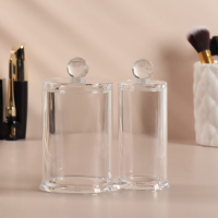 Органайзер для хранения ватных палочек и дисков, с крышкой, 2 секции, 12,5 &times; 7,3 &times; 13,5 см, в картонной коробке, цвет прозрачный