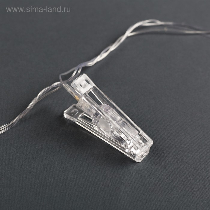 Гирлянда &laquo;Нить&raquo; 4.5 м с насадками &laquo;Прищепки&raquo;, IP20, прозрачная нить, 20 LED, свечение тёплое белое, 220 В