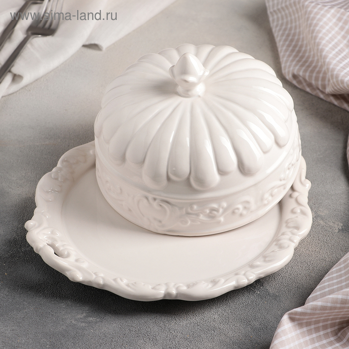 Блюдо керамическое с крышкой &laquo;Винтаж&raquo;, 24,5&times;22&times;13 см, цвет белый