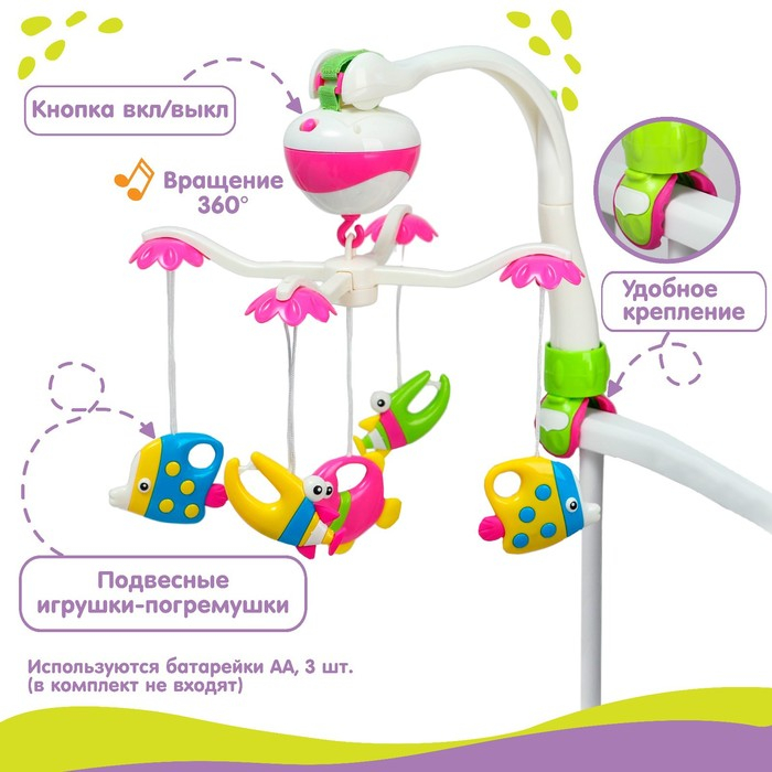 Мобиль музыкальный на кроватку &laquo;Рыбки&raquo;, работает от батареек, Крошка Я
