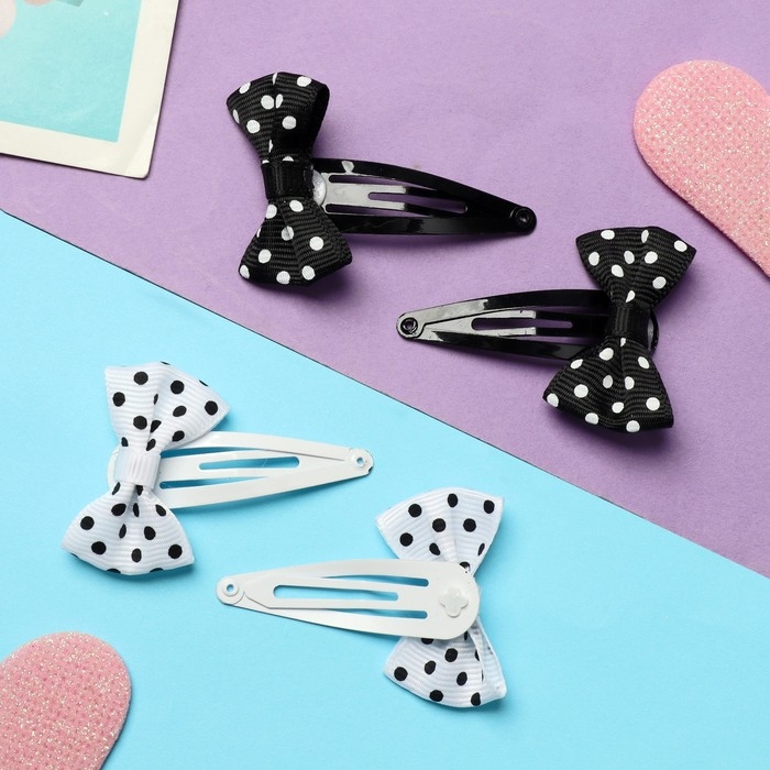 Заколки для волос Выбражулька &laquo;Бантики&raquo;, набор 8 шт., горох, чёрно-белые
