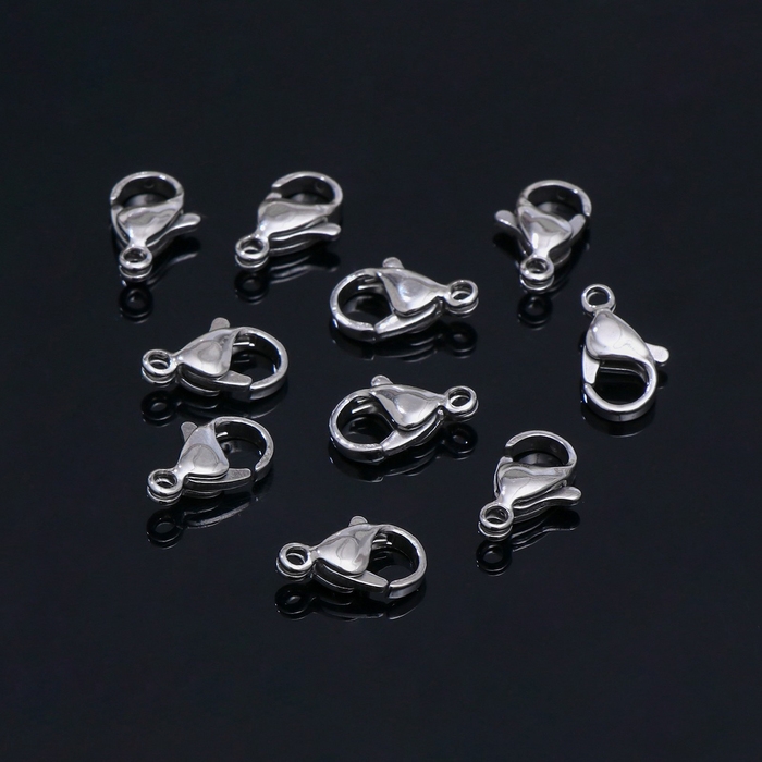 Замок-карабин (набор 10 шт.), 12&times;7 мм, цвет серебро