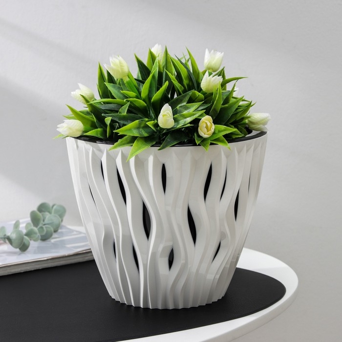 Кашпо для цветов со вставкой &laquo;Вдохновение&raquo;, 4,5 л, цвет чёрно-белый