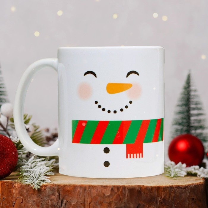 Новый год. Кружка керамическая &laquo;Снеговик&raquo;, 320 мл, цвет белый