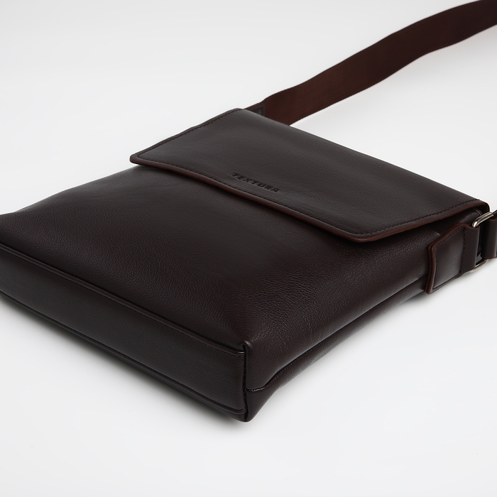 Сумка мужская через плечо TEXTURA, наружный карман, цвет коричневый