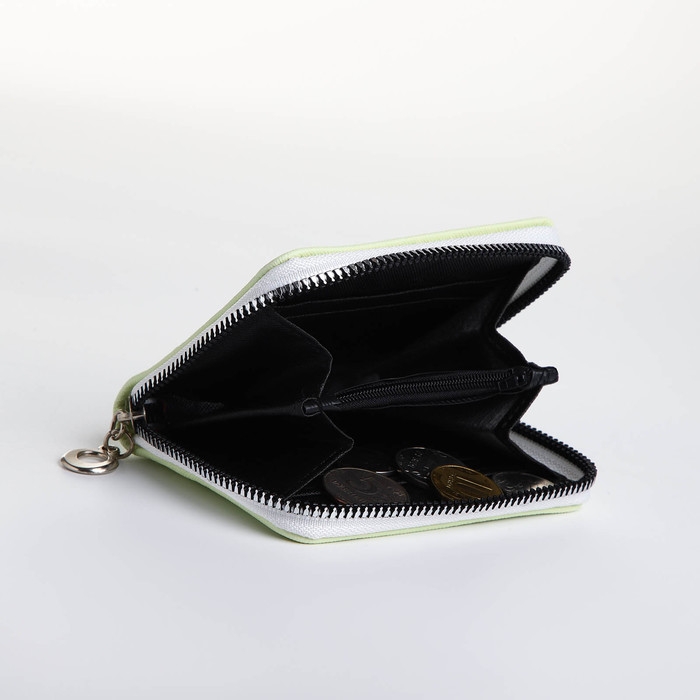 Кошелёк на молнии, отдел для карт, для монет, цвет зелёный