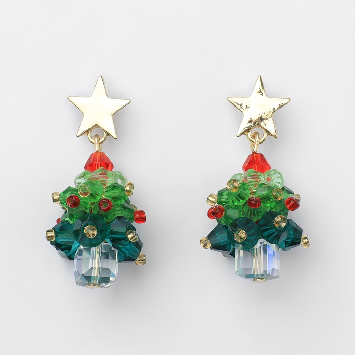 Серьги &laquo;Новогодние&raquo; ёлочки, цветные в золоте