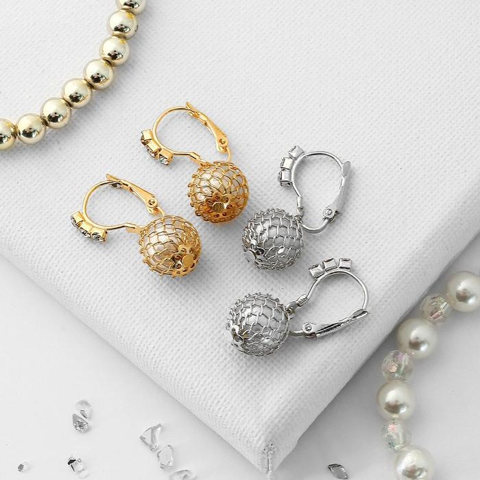 Серьги с жемчугом &laquo;Шарик в сетке&raquo;, цвет МИКС
