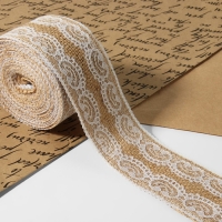 Лента холщовая &laquo;Кружево&raquo;, натуральная, 50 мм, 4,5 &plusmn; 0,5 м, цвет белый
