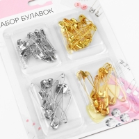 Набор булавок английских, 32 / 45 мм, 60 шт, цвет золотой/серебряный