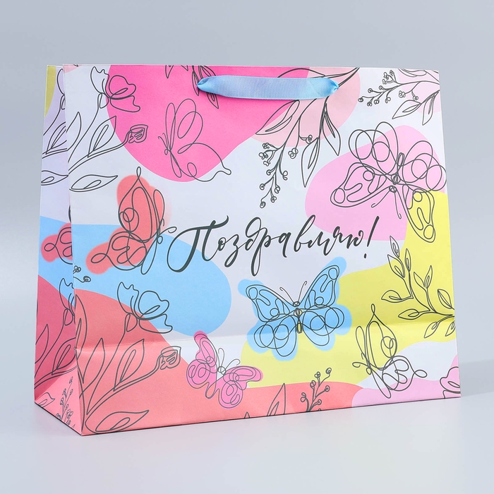 Пакет подарочный крафтовый с пластиковым окном, упаковка, &laquo;Поздравляю&raquo;, 31 х 26 х 10 см