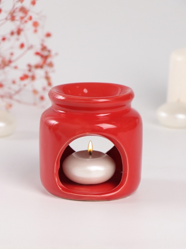 Аромалампа керамика + ароматический воск "Сердце" красная 7,5х7,5х8 см
